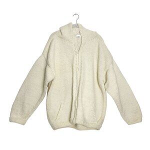 Vintage Artesanias Lema Ecuador 100% Wool Cable Knit Zip Hoodie Sweater - Sz L*